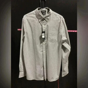 Chaps Stretch Button Down Shirt - Black & White -no iron easy care - Large